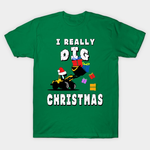 I Really Dig Christmas Excavator Gift for Kids G T-Shirt T-Shirt by Capital Blue